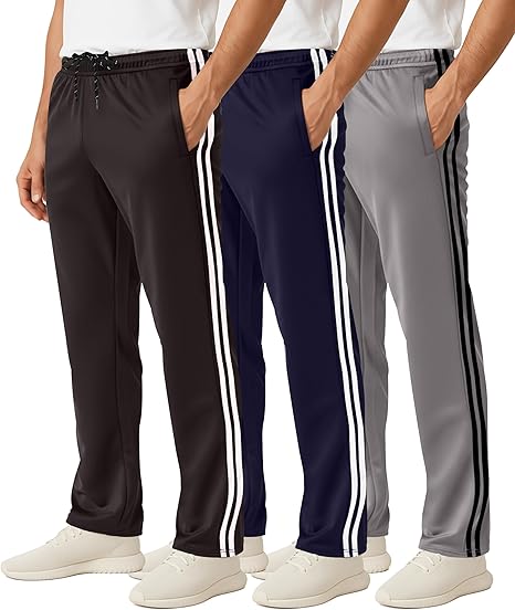 Men's Mesh Open Bottom Sweatpants Gym Active Athletic Workout Casual Pants with Pockets (Big & Tall)